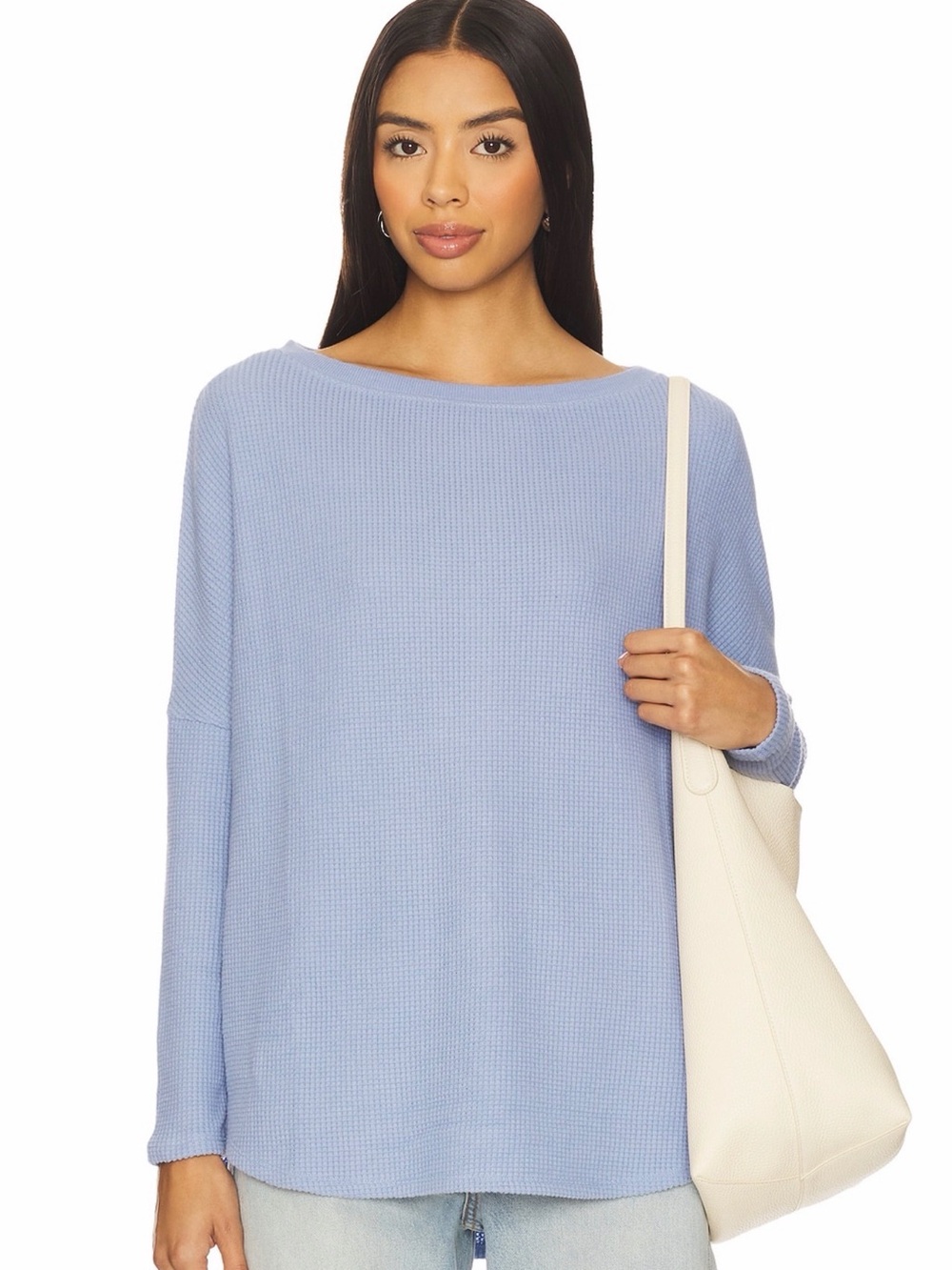 We The Free Pale Blue Waffle Knit Pullover